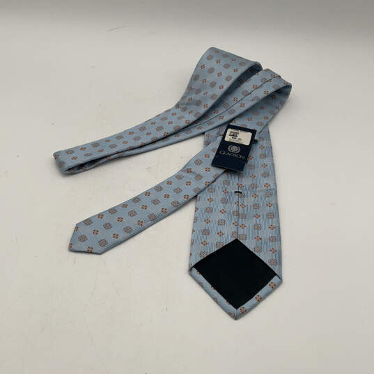 NWT Mens Blue Geometric Silk Adjustable Pointed Designer Neck Tie image number 2