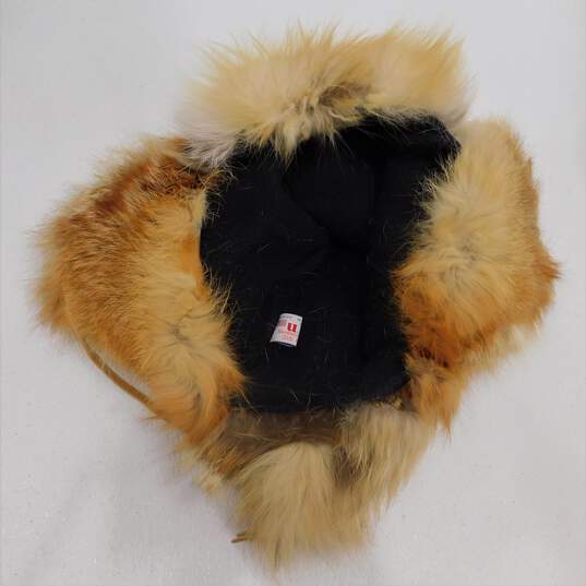 Fox Fur Ushanka Trapper Hat Fleece Lined Leather Drawstring image number 4