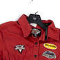 Girls Red Short Sleeve Collared Motorcycle Button-Up Shirt Size Large image number 3