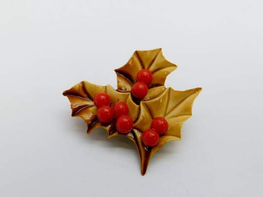 Variety Vintage & Contemporary Poinsettia Holly Holiday Christmas Earrings & Brooches 76.9g image number 10