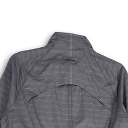 Womens Gray Striped Mock Neck Long Sleeve Full-Zip Jacket Size Medium
