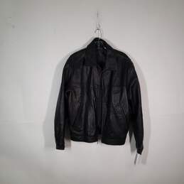 Mens Collared Long Sleeve Front Pockets Full-Zip Motorcycle Jacket Size Medium