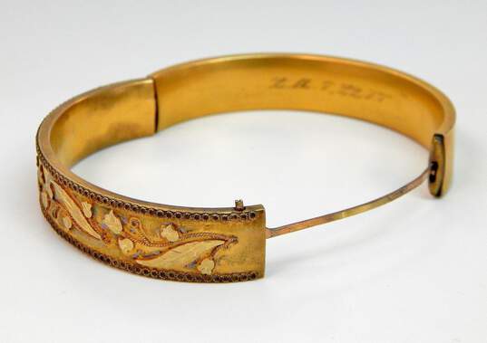 Antique Art Nouveau PRST Co. Gold Filled Floral Hinged Bangle Bracelet 20.5g image number 4