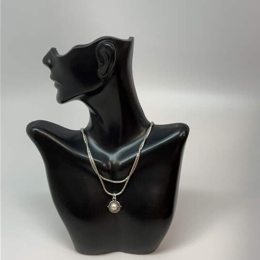 Designer Brighton Silver-Tone Wheat Chain Faux Pearl Pendant Necklace image number 1