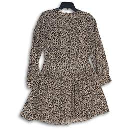 NWT Rebecca Taylor Womens Brown Animal Print Round Neck Peplum Mini Dress Size 4 alternative image