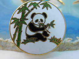 Artisan Goldtone Colorful Enamel Hummingbird Drop Earrings & Panda Bear Bamboo Pin 30.3g alternative image