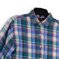 Womens Multicolor Plaid Spread Collar Long Sleeve Button-Up Shirt Size M image number 3