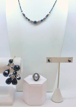 925 Black Crystal, Yin Yang & Faux Pearl Jewelry 62.9g