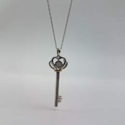 Sterling Silver 10k Accent Diamond Key Pendant Necklace 2.6g