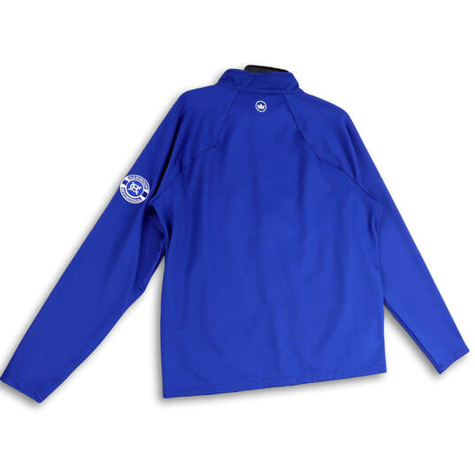 Womens Blue Mock Neck Long Sleeve Pocket Full-Zip Fleece Jacket Size Large image number 2