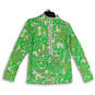 Womens Green Pink Printed Half Zip Skipper Popover Blouse Top Size Small image number 1