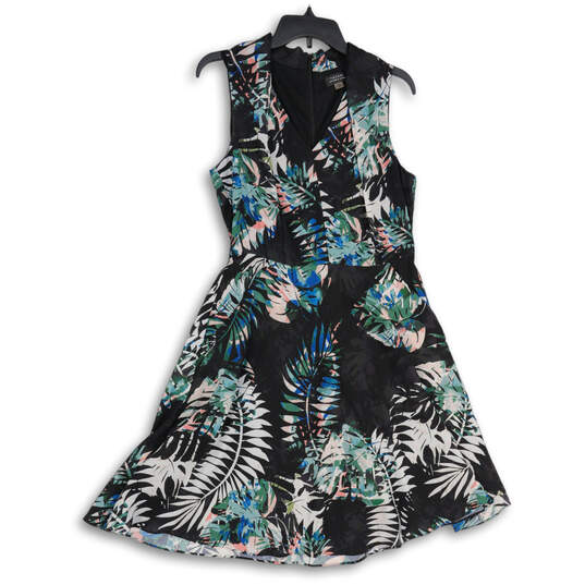 Womens Black Floral Sleeveless V-Neck Back Zip A-Line Dress Size 8 image number 2