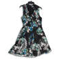 Womens Black Floral Sleeveless V-Neck Back Zip A-Line Dress Size 8 image number 2