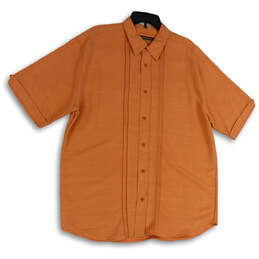 Mens Orange Short Sleeve Regular Fit Collared Button-Up Shirt Size X-Large
