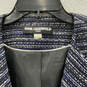 Womens Blue Black Striped Tweed Long Sleeve One Button Blazer Size 14 image number 3