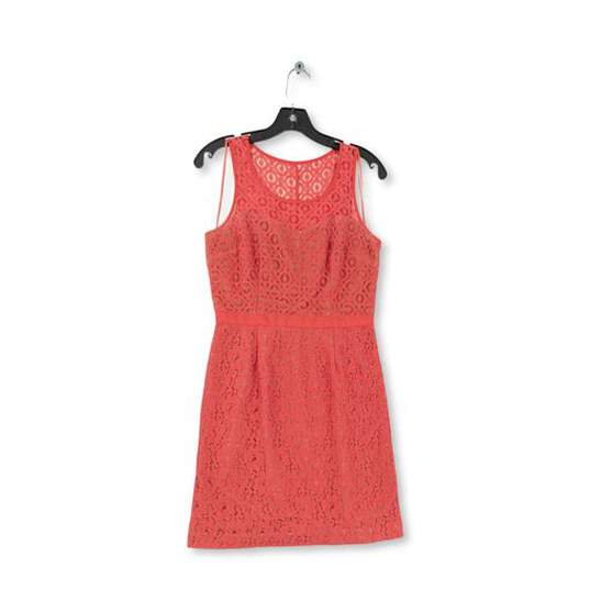 Womens Pink Lace Sleeveless Round Neck Pullover Sheath Dress Size 6 image number 3