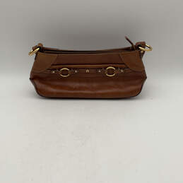 Womens Brown Leather Inner Pockets Bottom Studs Zipper Shoulder Bag Purse