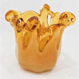 Murano White Crystal Handblown Art Glass 5 Inch Bowl Made In Italy alternative image