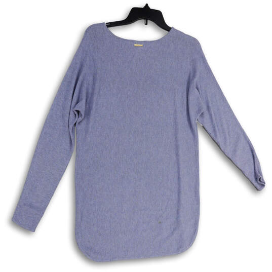 Womens Blue Long Sleeve Round Neck Stretch Pullover Sweater Size Medium image number 2