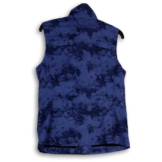Womens Blue Camouflage Sleeveless Full-Zip Mock Neck Utility Vest Size S image number 2