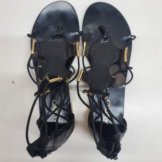Aldo Gladiator Black Snake Embossed Gold Tone Sandals Women's Size 7 image number 6