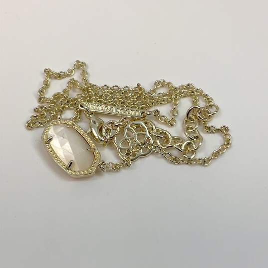 Designer Kendra Scott Gold-Tone Elisa Link Chain Crystal Cut Pendant Necklace image number 4