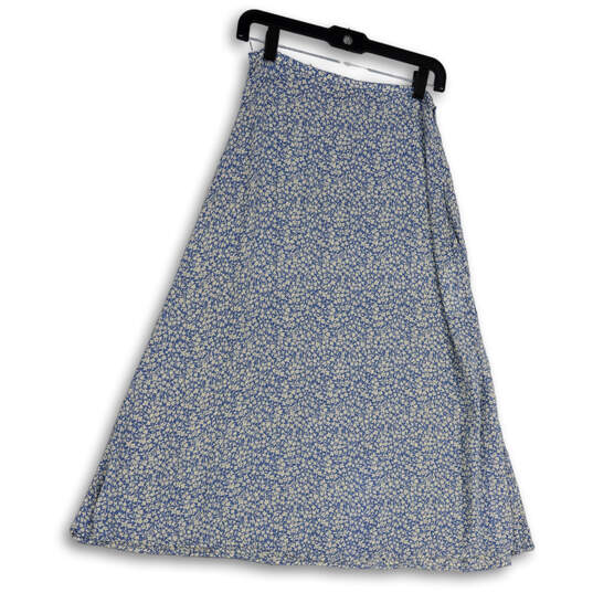 Womens Blue White Floral Flat Front Side Zip Midi Flare Skirt Size 26 image number 1