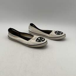 Tory Burch Womens White Navy Blue Leather Round Toe Ballet Flats Size 10