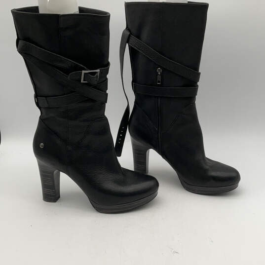 Womens Jardin Black Leather Mid Calf Block Heel Riding Boots Size 10 image number 3