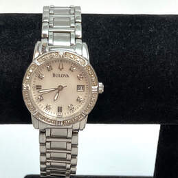 Designer Bulova Silver-Tone Rhinestone Stainless Steel Analog Wristwatch