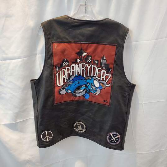 Eagle Leather Urban Ryderz Full Zip Black Leather Biker Vest Size L image number 2
