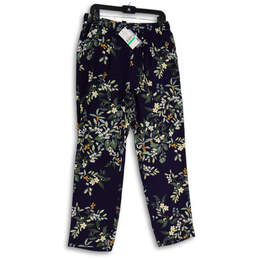 NWT Womens Blue Green Floral Slash Pocket Drawstring Trouser Pants Size L