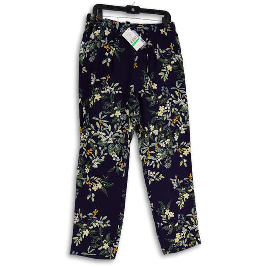 NWT Womens Blue Green Floral Slash Pocket Drawstring Trouser Pants Size L image number 1