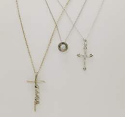 925 Sterling Silver Blue Topaz Stud Earrings & CZ Cross Faith & Circle Pendant Necklaces 10.6g alternative image