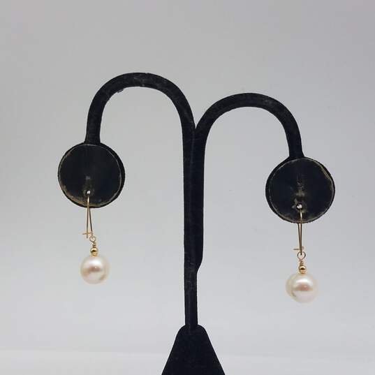 14k Gold Fw Pearl Wire Earrings w/Box 4.1g image number 4