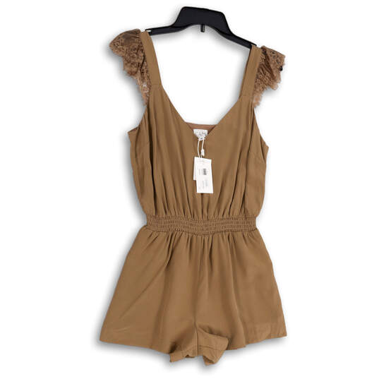 NWT Womens Brown Lace Cap Sleeve Pleated V-Neck One-Piece Romper Size XS image number 1