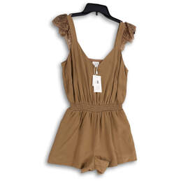 NWT Womens Brown Lace Cap Sleeve Pleated V-Neck One-Piece Romper Size XS