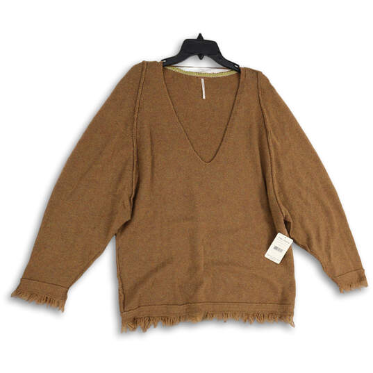 NWT Womens Brown V-Neck Long Sleeve Knit Pullover Sweater Size S/P image number 1