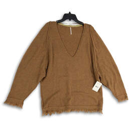 NWT Womens Brown V-Neck Long Sleeve Knit Pullover Sweater Size S/P