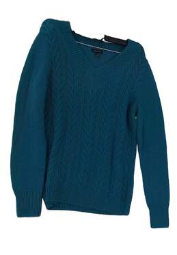 Talbots Womens Teal Knitted V Neck Long Sleeve Pullover Sweater Size Small
