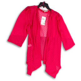 NWT Womens Pink 1/2 Sleeve Dotted Open-Front Cardigan Size Large