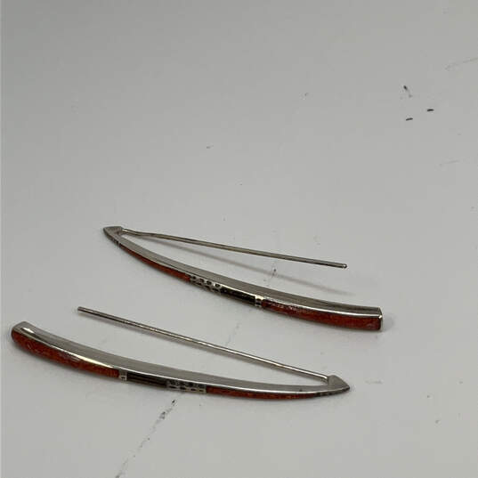 Designer Silpada 925 Sterling Silver Wooden Coral Threader Drop Earrings image number 2