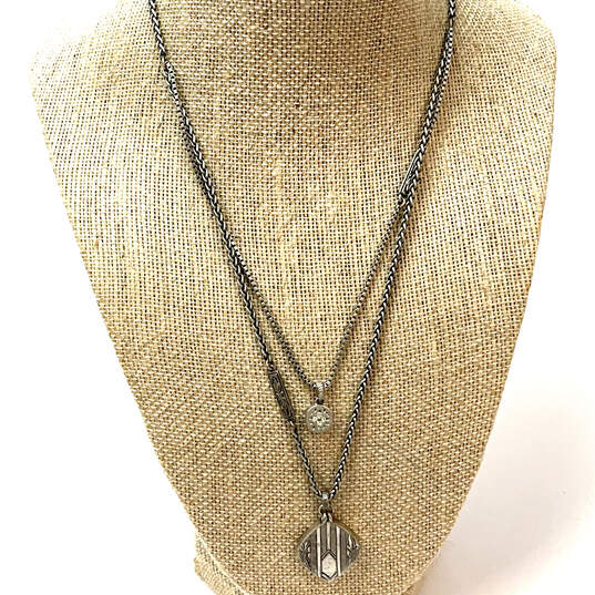 Designer Fossil Silver-Tone Double Strand Chain Hammered Pendant Necklace image number 1