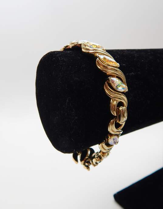 Vintage Crown Trifari Icy Aurora Borealis & Gold Tone Bracelet 35.6g image number 3