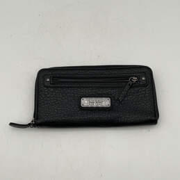 Womens Black Leather Credit Card Checkbook Holder Zip Around Wallet