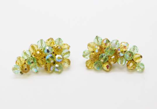 Vintage Pink Green Yellow Clear Icy Aurora Borealis Clip-On Earrings & Necklaces 85.5g image number 2