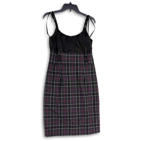 NWT Womens Gray Plaid Purple Spaghetti Strap Knee Length Shift Dress Size 8 image number 2