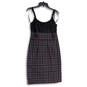 NWT Womens Gray Plaid Purple Spaghetti Strap Knee Length Shift Dress Size 8 image number 2
