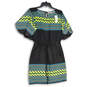 NWT Womens Multicolor Chevron Tie Waist Round Neck Shift Dress Size Small image number 1