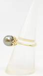 14K Gold Faux Dark Pearl Solitaire Ring 3.5g image number 3